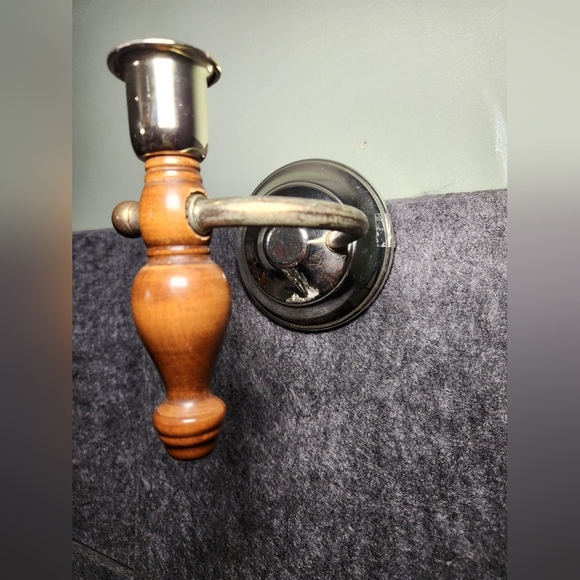 HOME INTERIORS LADY GIMBEL WOOD/BRASS CANDLESTICK SCONCE Wall Mount/Table - Picture 4 of 6